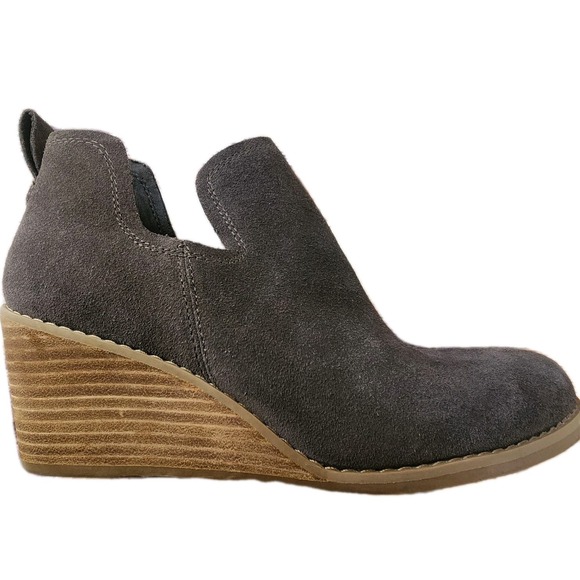 TOMS Kallie Wedge Bootie in Gray Women's Size 7.5 Boots Suede Hippie Boho Preppy - Picture 1 of 12